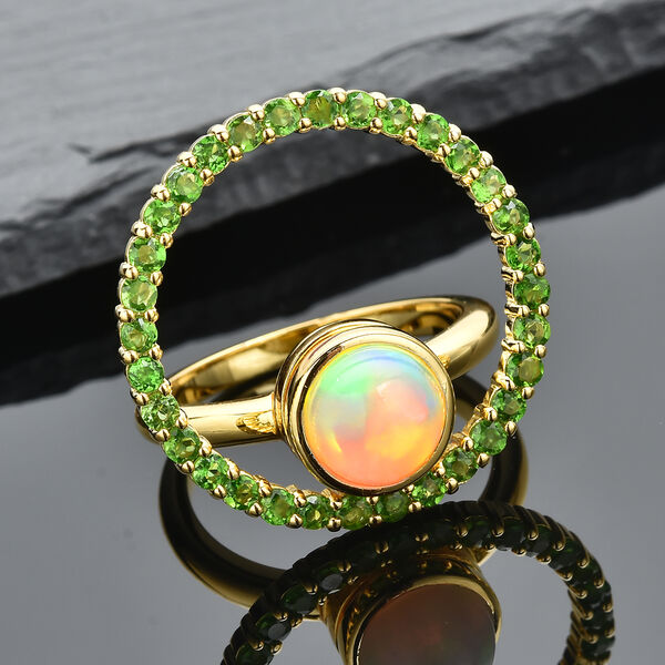 Nat&uuml;rlicher, &auml;thiopischer Opal und nat&uuml;rlicher Chromdiopsid-Ring, 925 Silber vergoldet  ca. 2,65 ct image number 2