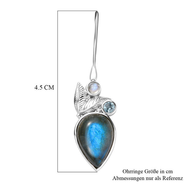 Sajen Silber - AAA Labradorit, Regenbogen Mondstein, Schweizer Blautopas Ohrringe 925 Silber rhodiniert ca. 10.40 ct image number 6