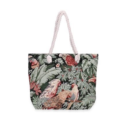 Gewebte Jutetasche mit buntem Blumenmuster, Ma&szlig;e: 42x34xx37cm, Schwarz