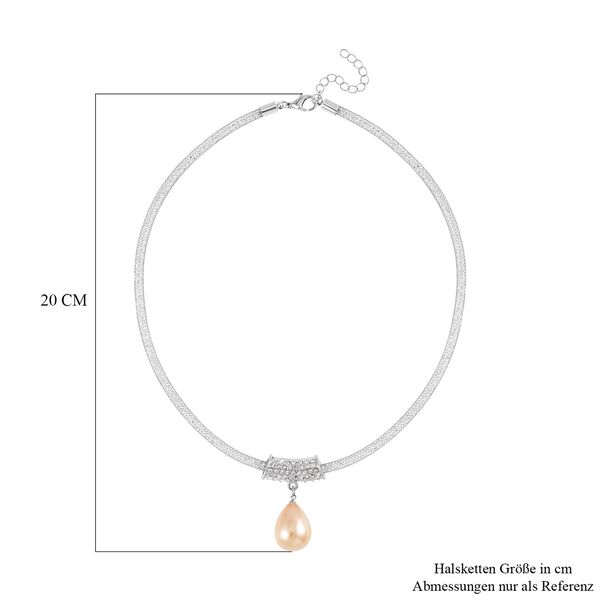 Goldene Muschelkernperle, Wei&szlig;er Kristall Anh&auml;nger mit Kette image number 5