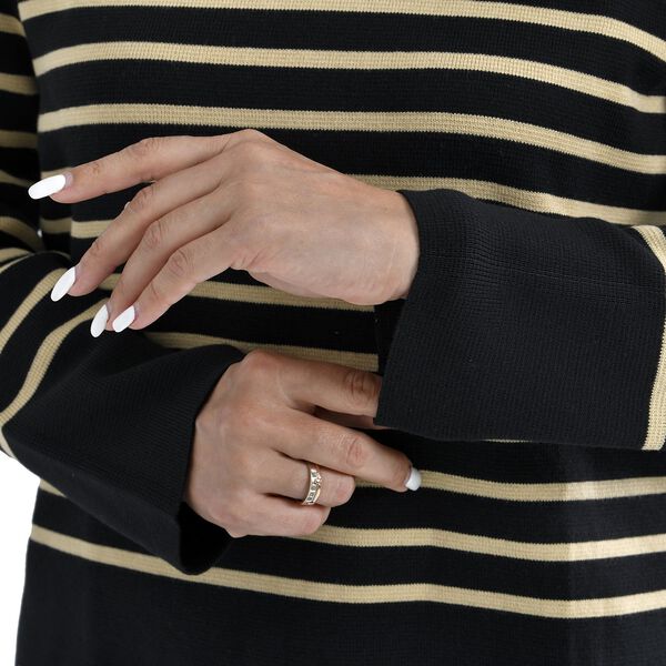 Gestreiftes Stricktop mit V-Ausschnitt, Baumwollmix, One Size, Schwarz image number 6