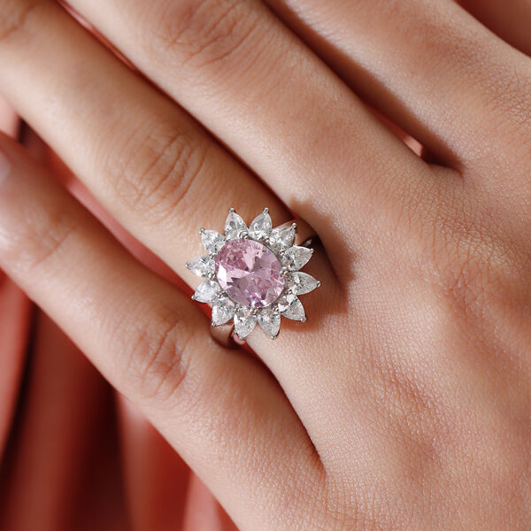 Rosa und Wei&szlig;er Zirkonia Ring Messing Ionenbeschichtetes Platin image number 3