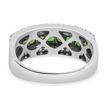 AAA Nat&uuml;rlicher Chromdiopsid, Wei&szlig;er Zirkon Ring, 925 Silber rhodiniert, (Gr&ouml;&szlig;e 17.00) ca. 1.69 ct