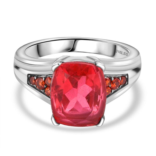 Padparadscha Quarz Triplette, Orange Zirkonia Ring Edelstahl (Gr&ouml;&szlig;e 17.00) ca. 4,80 ct