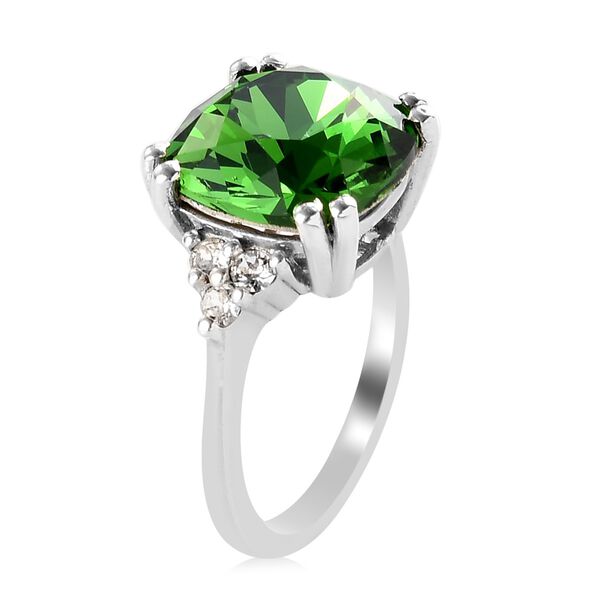 LUSTRO STELLA &Ouml;sterreichischer Moosgr&uuml;ner dunkler und wei&szlig;er Kristall Solit&auml;r Ring 925 Silber Platin-&Uuml;berzug image number 4