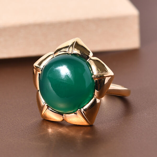 Gr&uuml;ner Onyx-Ring, Ionenbeschichtetes Messing, 750 Gelbgold vergoldet  ca. 7,83 ct image number 2