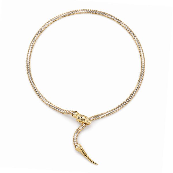 Verstellbare, wei&szlig;e Zirkonia Halskette in Goldton, 50-66cm image number 2