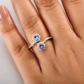 Tansanit, Weißer Zirkon Ring 925 Silber rhodiniert (Größe 20.00) ca. 1,06 ct