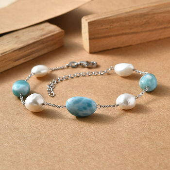 D'Joy S&uuml;&szlig;wasser Perle, Larimar Armband ca. 19 cm 925 Silber Rhodiniert