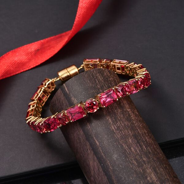 D'Joy Lab Grown Padparadscha-Saphir Armband ca. 18 cm 925 Silber 750 Gelbgold Vermeil ca. 37.93 ct image number 1