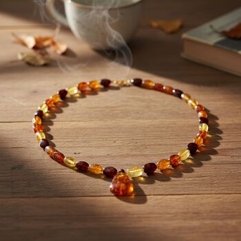 D'Joy Mehrfarbiger Bernstein Halskette ca. 50 cm 925 Silber vergoldet