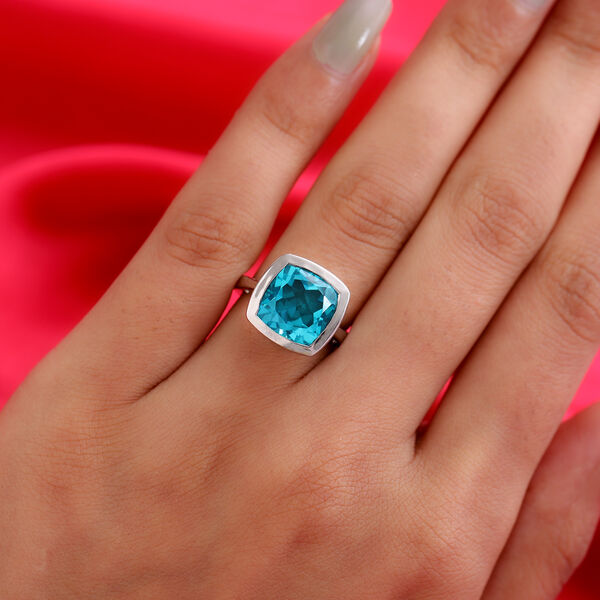 Capri Blau Triplett Quarz Solit&auml;r Ring 925 Silber Platin-&Uuml;berzug image number 3