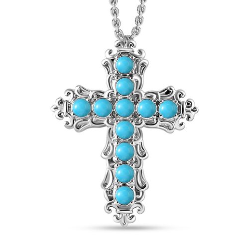 Sleeping Beauty Türkis Kreuz-Anhänger mit Kette, Edelstahl ca. 1,44 ct image number 0