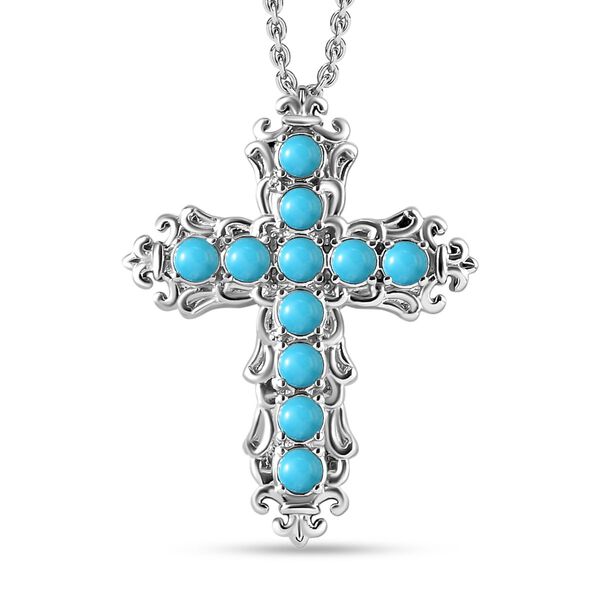 Sleeping Beauty Türkis Kreuz-Anhänger mit Kette, Edelstahl ca. 1,44 ct image number 0