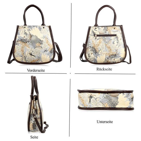 2er Set - Handtasche und Geldb&ouml;rse, Baumwolle, Grau Floral image number 5