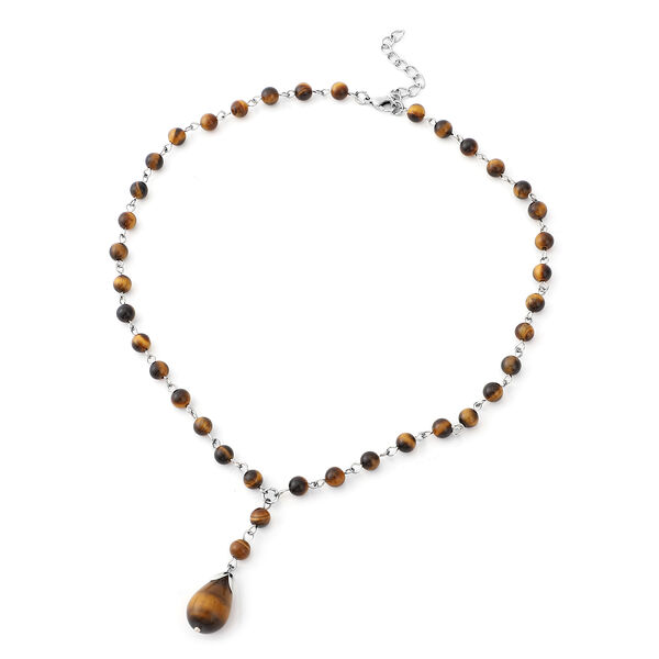 Gelbe Tigerauge Halskette, ca. 45+5 cm, silberfarben ca. 78,50 ct image number 0