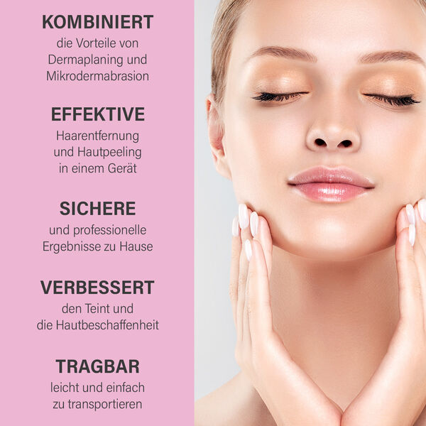 2 in 1 Dermaplaning- und Mikrodermabrasionsgerät mit 2 Peelingköpfen und 4 Haarentfernungsköpfen image number 3