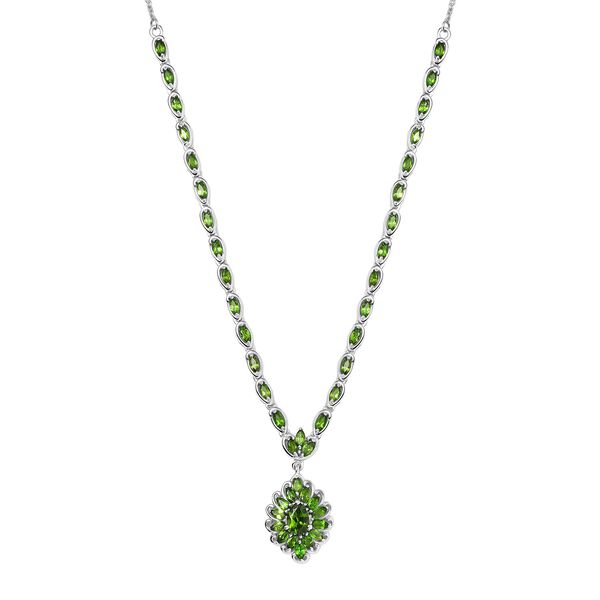 Nat&uuml;rlicher Chromdiopsid Halskette ca. 45 cm 925 Silber rhodiniert ca. 5.60 ct