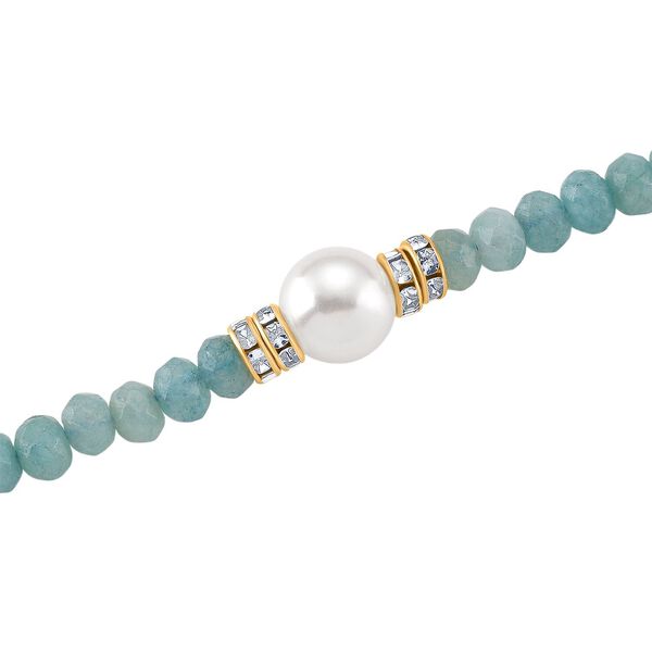 Muschelkernperle (9-11 mm) Halskette mit Blauem Quarzit, verstellbar ca. 40.5 cm +10 cm Extender, goldfarben image number 5