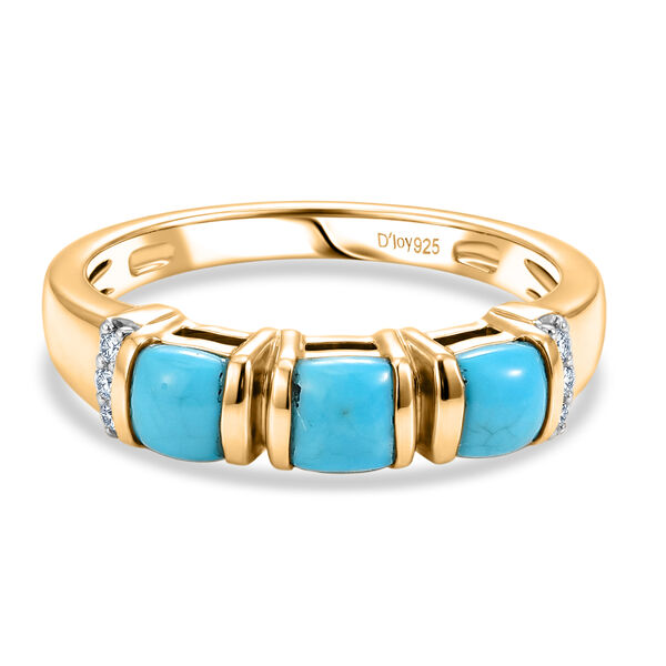 D'Joy Sleeping Beauty T&uuml;rkis, Wei&szlig;er Zirkon Ring 925 Silber 750 Vergoldet (Gr&ouml;&szlig;e 21.00) ca. 1,04 ct