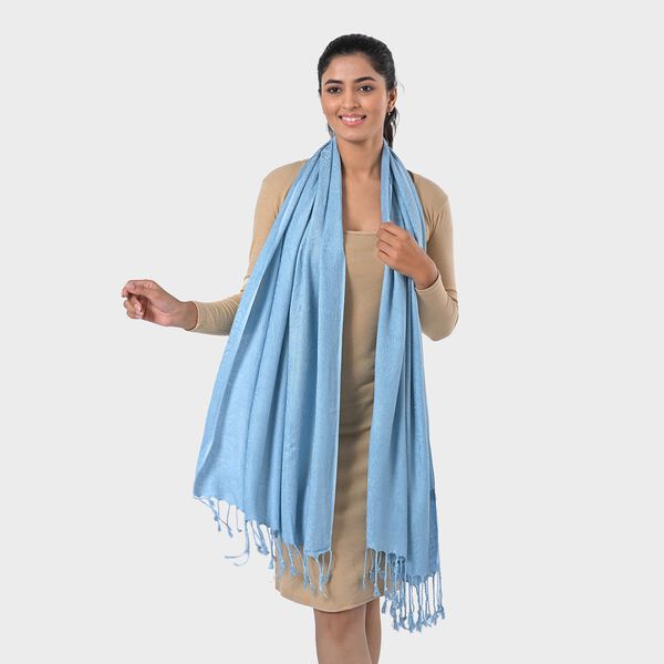 Jacquard-Schal aus Viskose und Geldbörse aus PU-Leder mit RFID-Schutz Hellblau image number 13