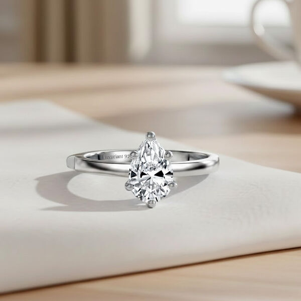 LUXURIANT SGL zertifizierter VS-EF Labor Diamant im Tropfen-Schliff Ring, 925 Silber rhodiniert - 1 ct. image number 1