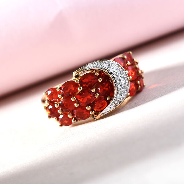 Mexikanischer Kirschfeuer-Opal und Zirkon-Ring, 925 Silber Gelbgold Vermeil  ca. 2,34 ct image number 2