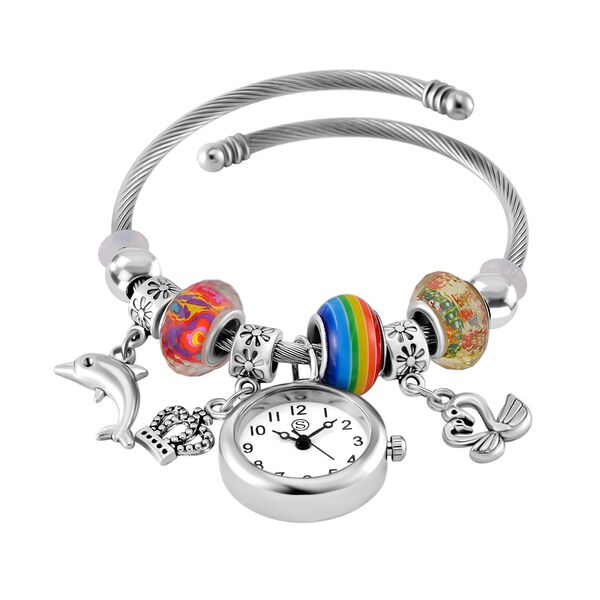 STRADA - Japanisches Uhrwerk mit wei&szlig;em Kristall, Stahl-Glanz, bunten Perlen und Charms, Edelstahl, mehrfarbig image number 2