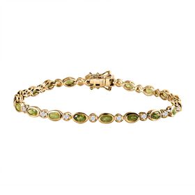 AA Vesuvianit, Weißer Zirkon Armband ca. 19 cm 925 Silber Gelbgold Vermeil ca. 6.07 ct