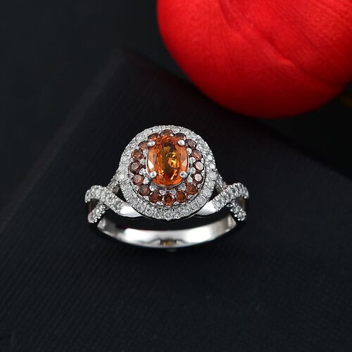 LUXORO zertifiziert und geprüft AAA Orange Saphir, roter und weißer Diamant Ring 585 Weißgold - 2,13 ct. image number 1
