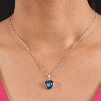 D'Joy AAA Labradorit Anh&auml;nger 925 Silber Rhodiniert und 750 Gelbgold Vermeil ca. 6.37 ct