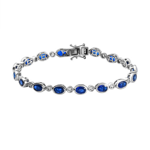 AA Tansanischer Blauer Spinell (Diffundierter) und weißes Zirkon Armband, ca. 19 cm, 925 Silber platiniert ca. 9.68 ct image number 0