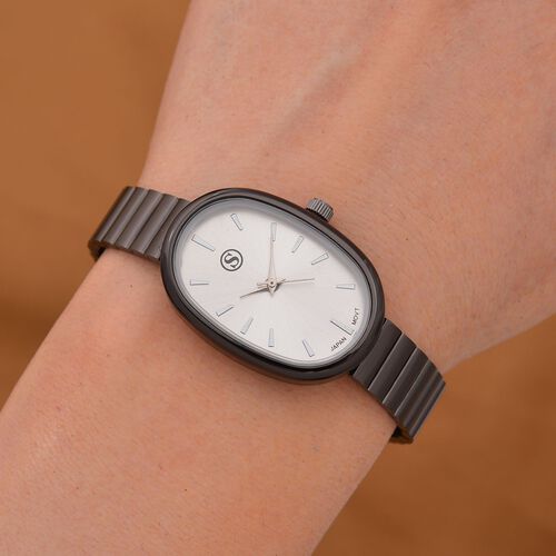 STRADA - Elegante Armbanduhr mit Japanischem PC21S Werk, Stahlsonnenschliff-Zifferblatt und Edelstahlarmband, Reiner Edelstahl, 19 cm, Schwarz, ca. 37,50g image number 1