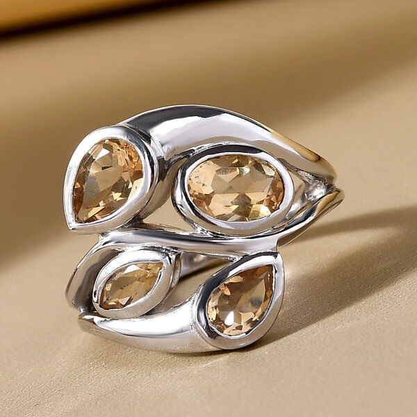 Citrin-Ring, reines Messing platiniert  ca. 1,85 ct image number 2