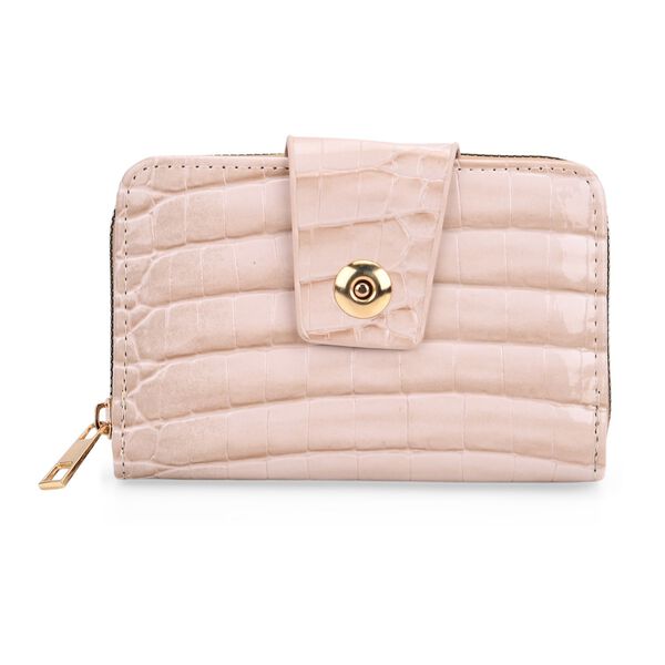 Elegante Geldbörse mit Krokoprägung, RFID-Schutz, 14,5×9,5cm, Beige image number 0