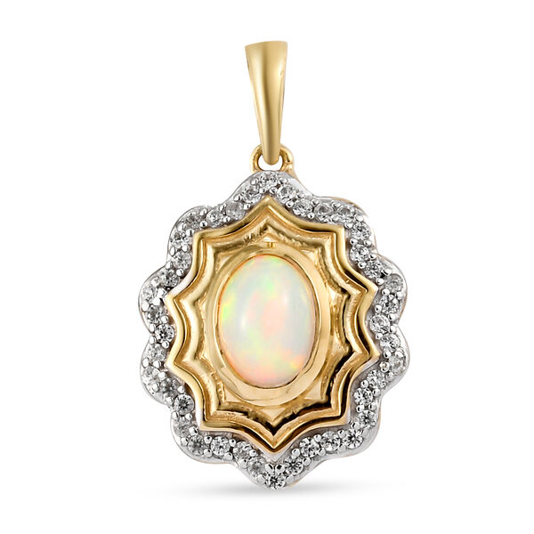 Nat&uuml;rlicher &Auml;thiopischer Opal und Zirkon Anh&auml;nger 925 Silber vergoldet ca. 0,87 ct