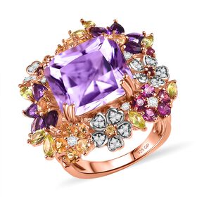 GP Italienische Garten Kollektion - AAA Rose De France Amethyst, Afrikanischer Amethyst Ring 925 Silber 750 Roségold Vermeil (Größe 19.00) ca. 17.45 ct