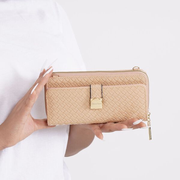 CLOSE OUT - gewebter Crossbody gl&auml;nzend Tasche, Multif&auml;cher, 20x10 cm, Nude image number 3