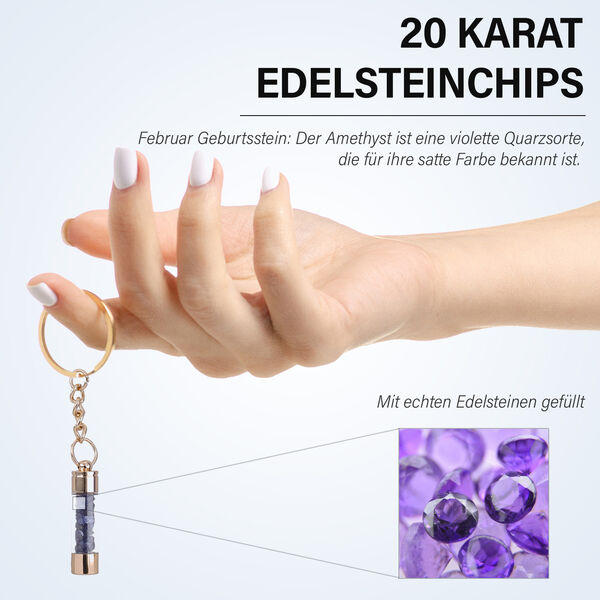 Kugelschreiber mit Amethyst-Edelsteinf&uuml;llung, inkl. Nachf&uuml;llmine und Schl&uuml;sselanh&auml;nger, Violett image number 2