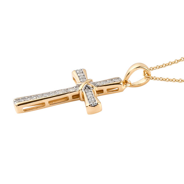 Diamant Kreuz-Anh&auml;nger mit Kette, 50 cm, 925 Silber Gelbgold Vermeil ca. 0,25 ct image number 4