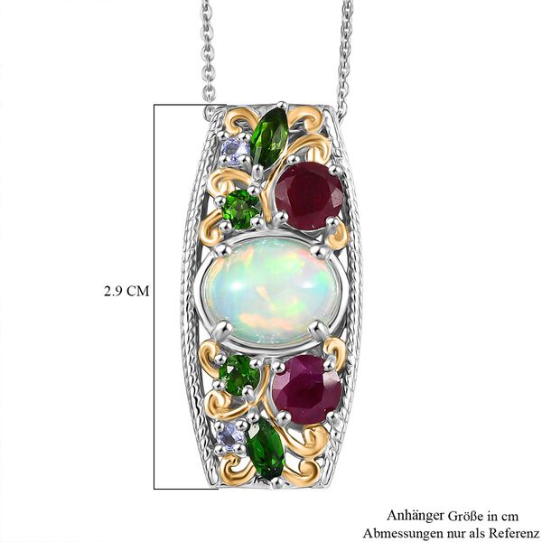 D'Joy AA Nat&uuml;rlicher, &auml;thiopischer Welo Opal, Afrikanischer Rubin (Fissure gef&uuml;llt) Schmuckset ca. 50 cm 925 Silber rhodiniert, 925 Silber Rhodiniert und 750 Gelbgold Vermeil ca. 3,82 ct. image number 7