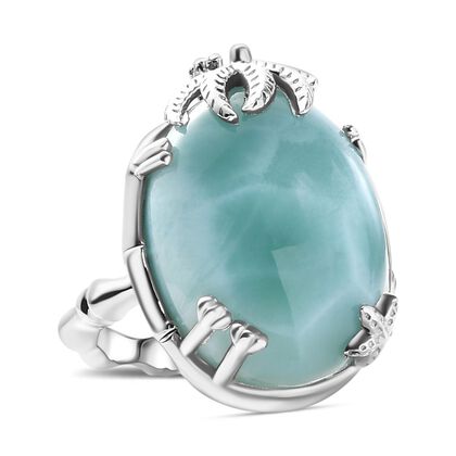 AA Nat&uuml;rlicher gr&uuml;ner Larimar, Wei&szlig;er Zirkon Ring, 925 Silber rhodiniert (Gr&ouml;&szlig;e 19.00) ca. 19.05 ct