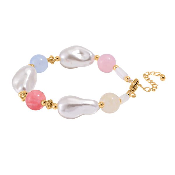 Weißes Muschelkernperle und Multi-Edelstein-Armband, 18+5 cm image number 4