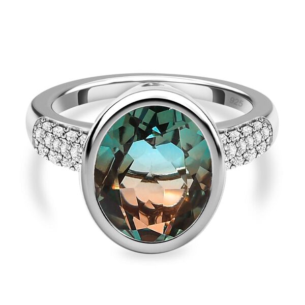 Aqua Terra Costa Quarz Triplett und Zirkon-Ring, 925 Silber vergoldet, 5,26 ct.