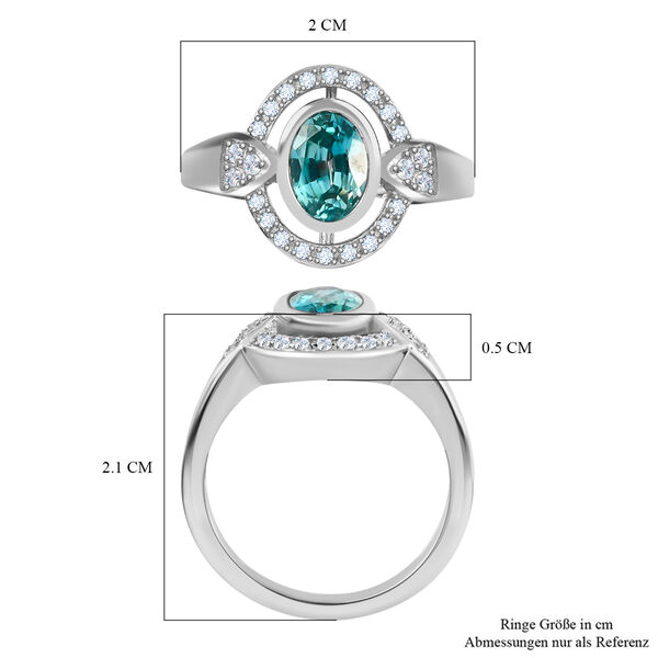 Kambodschanischer blauer Zirkon und Zirkon Halo Ring 925 Silber Platin-Überzug image number 9