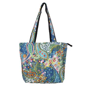 Kantha Schultertasche f&uuml;r Damen, Blau