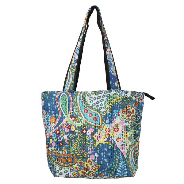 Kantha Schultertasche f&uuml;r Damen, Blau