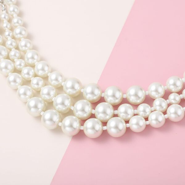 Glasperlen-Design, mehrreihige Statement-Halskette, ca. 50 cm, Silberfarben image number 1