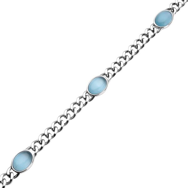 K&uuml;nstliche, blaue Katzeaugen Halskette, ca. 50 cm, reiner Edelstahl ca. 25,00 ct image number 4