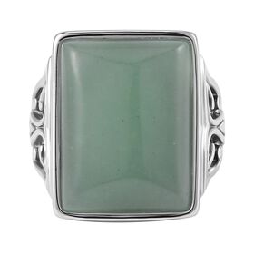 Grüner Aventurin Ring, Reiner Edelstahl, (Größe 16.00), ca. 16.50 ct